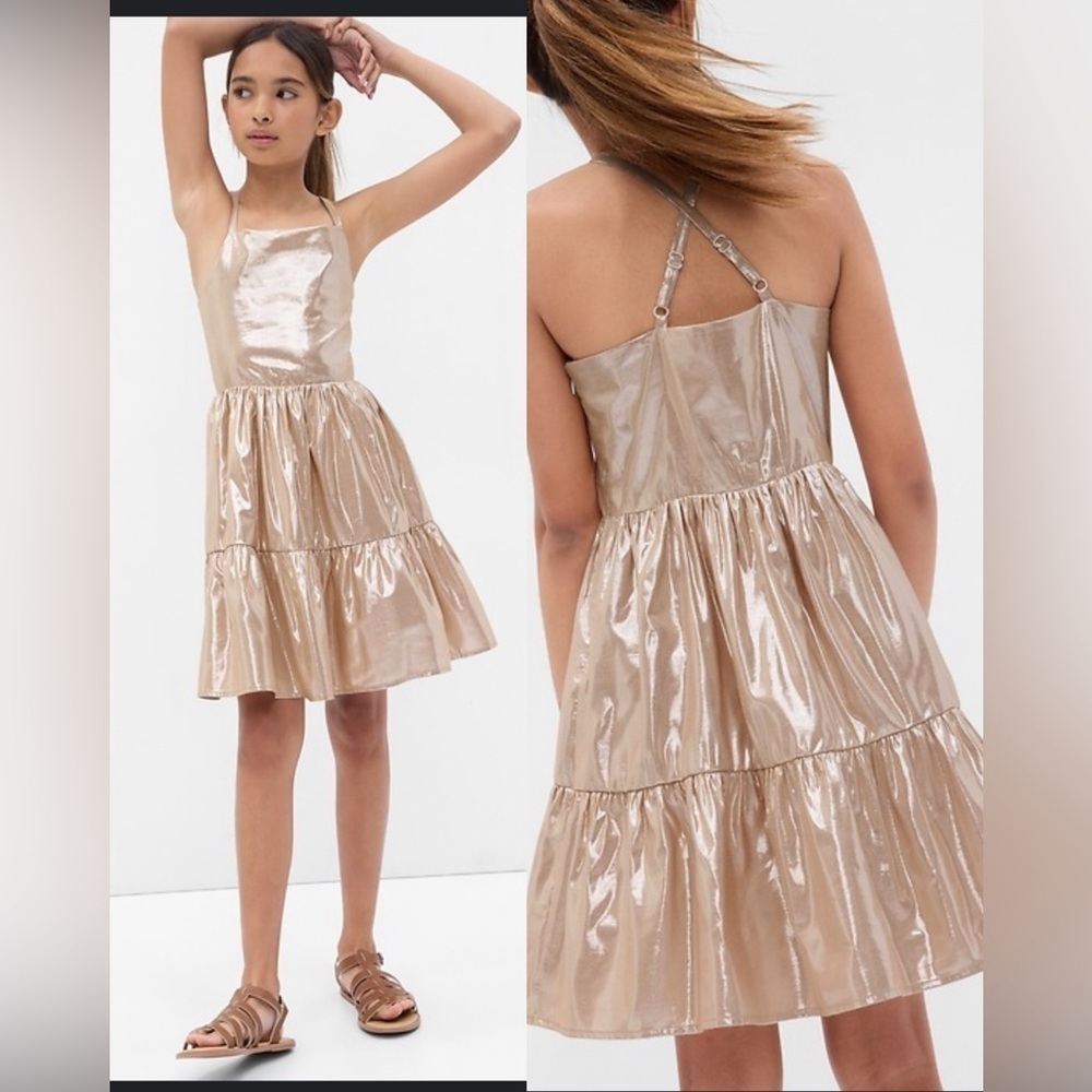 Gap Kids Metallic Tiered Dress in Champagne color , size M(8) New